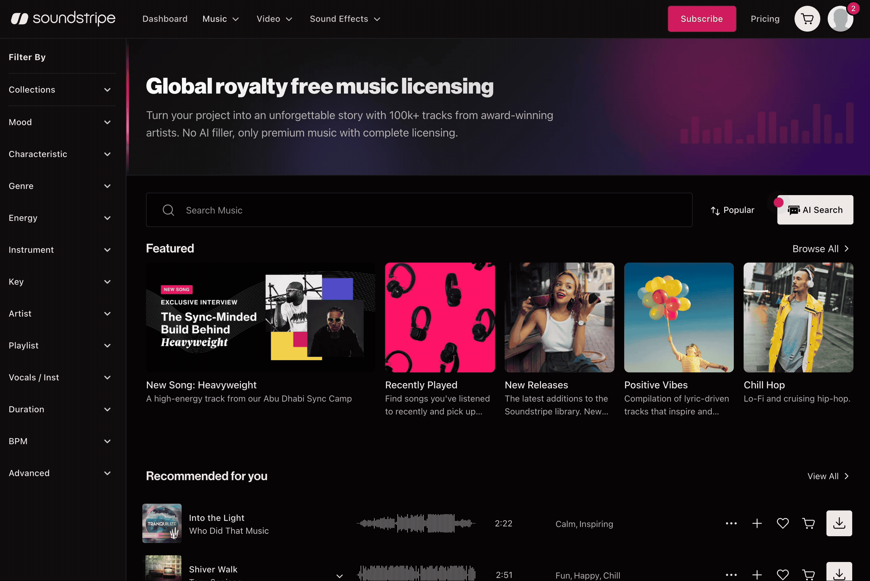 Existing search experience — keyword search bar and results